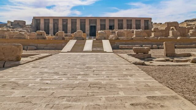 Abydos, Egypt - January 2020: Temple of Seti I in Abydos. Abydos is notable for the memorial temple of Seti I, which contains the Abydos of Egypt King List from Menes until Seti I's father, Ramesses I