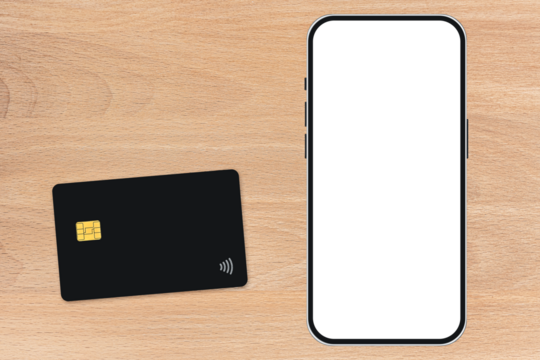 the phone is on the wood table - Powered by Adobe