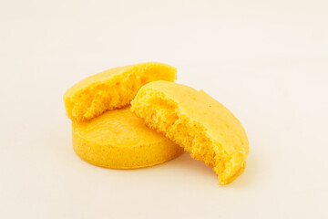 Corn tortillas and ingredients on white background