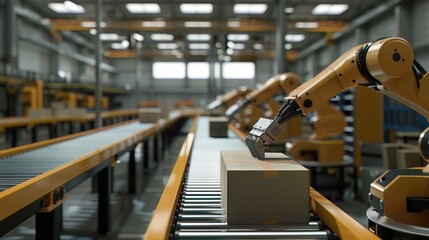 Naklejka premium Automated precision, robot arms in assembly, package handling