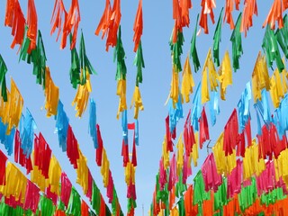colorful traditional garlands papel picado in Mexico