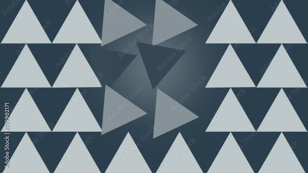 Poster Digital loop animation of two-color triangles in motion. 3d rendering 4K