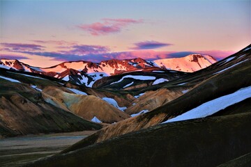 Landmannalaugar at the crack of dawn, it's a location in Iceland's Fjallabak Nature Reserve in the...