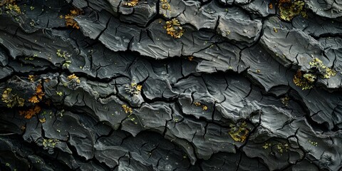 Texture of bark with green lichen, presented in a 3D close-up - obrazy, fototapety, plakaty