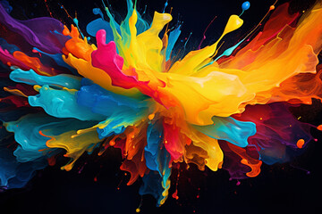 A realistic, high-definition image of a beautiful abstract background with vibrant and mesmerizing paint splashes in two different colors, creating a visually captivating scene.