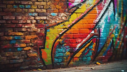 abstract colorful graffiti on brick wall