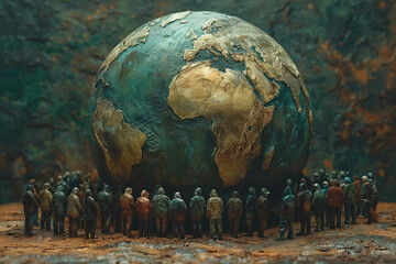 Conceptual depiction global overpopulation concept on Earth. Miniature world. Society issues