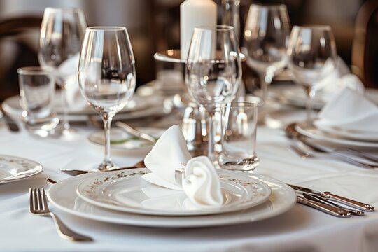 Luxury table setting in restaurant.