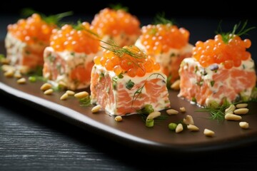 Flavorful Salmon cheese nuts. Protein food. Generate Ai