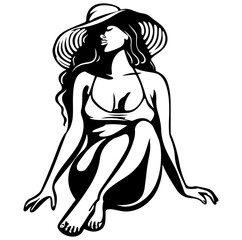 Obraz premium beautiful plus size women sit in beach outfit