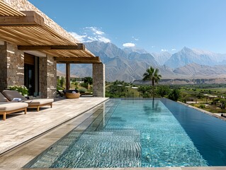 Luxury spa pool with mountain view.