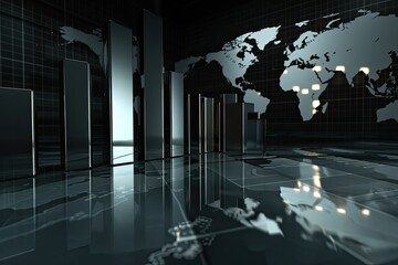 Business graphics, trending bar with Earth's world map