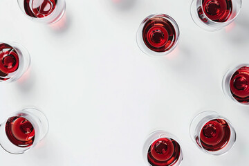top view of Wine glasses on a white background