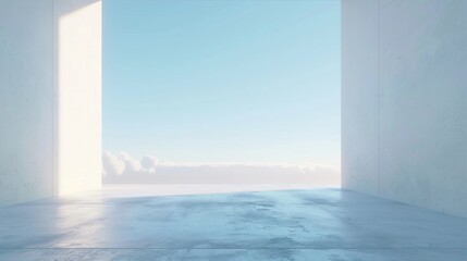 A vast, empty white space with a tiny portal in the corner revealing a glimpse of a vibrant world.