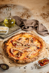 pizza with ham and cheese