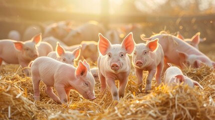 Piglets Frolicking in Sunset Light