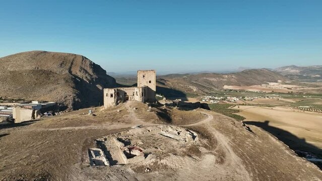 el castillo de la estrella en el municipio de Teba visto desde un dron al atardecer, Andaluc&iacute;a