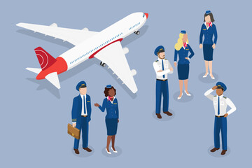 3D Isometric Flat Vector Illustration of Airplane Crew, Aircraft Staff - 779909786