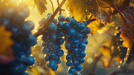 Sunlit Grapes on the Vine