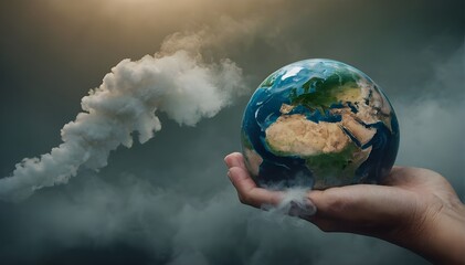 Environmental pollution, protect the earth from pollution, concept of earth day, globe in hands