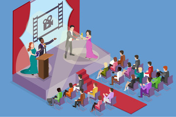 3D Isometric Flat Vector Illustration of Film or Music Ceremony Award, Celebrities Event - 779911378