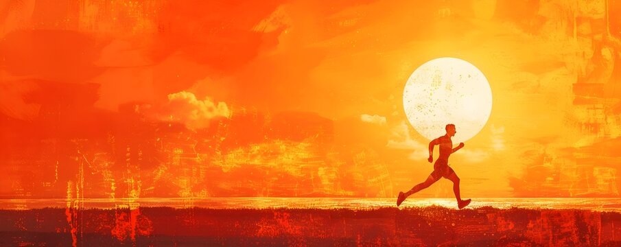 Sunset Solitary Run of a Dedicated Bodybuilder Seeking Cardio Routine in Nature s Vibrant Landscape