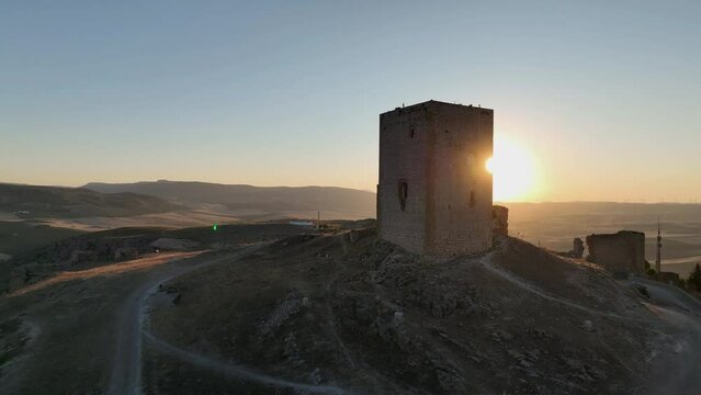 el castillo de la estrella en el municipio de Teba visto desde un dron al atardecer, Andaluc&iacute;a