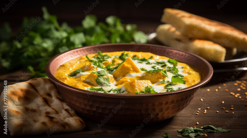 Wall mural Paneer makahni bowl at dinner table, famous indian food 