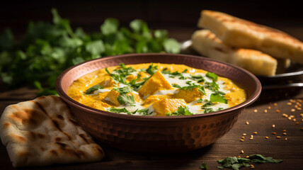 Paneer makahni bowl at dinner table, famous indian food 