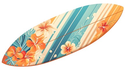 Colorful Striped Surfboard in Tropical Paradise Setting
