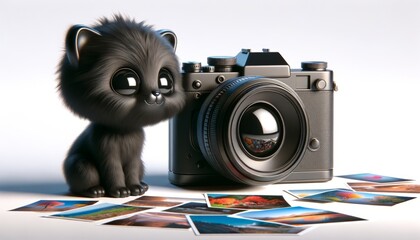 A striking black color vector illustration of a camera on a white background perfect for graphic design projects related to photography equipment and visual arts