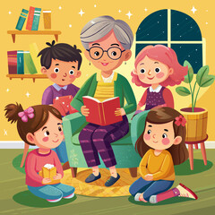 grandmother-reading-story--illustration-of-kids-li