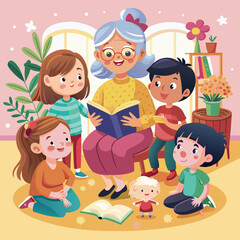 grandmother-reading-story--illustration-of-kids-li