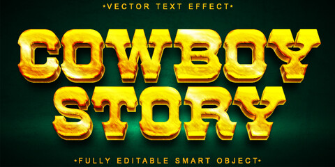 Worn Western Cowboy Story Golden Vector Fully Editable Smart Object Text Effect - obrazy, fototapety, plakaty