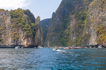 Ao Pileh, Phi Phi Islands in Thailand is a famous tourist attraction and tourists want to come and...