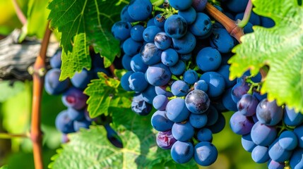 Bunch of ripe grapes on the vine close-up texture background  - obrazy, fototapety, plakaty