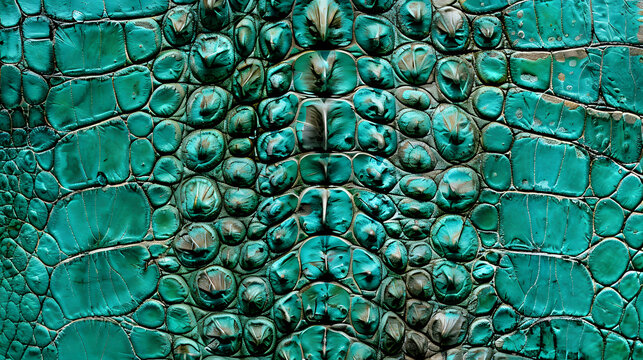 Turquoise green texture of crocodile leather background