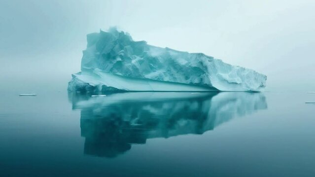 A large ice block sits in the water, reflecting the sky 4K motion
