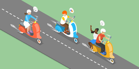3D Isometric Flat Vector Illustration of Riding On Motorbikes, Riding a Scooter - 779914993