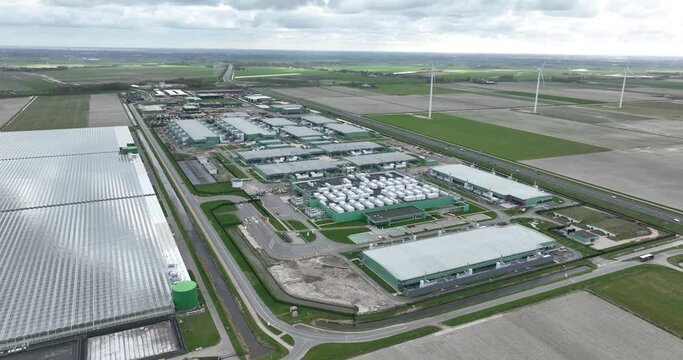 Tech giant operational data center building facility in Middenmeer, Hollands Kroon, the province of North Holland, The Ntherlands. Cloud and internet infrastructure, storage of data, information
