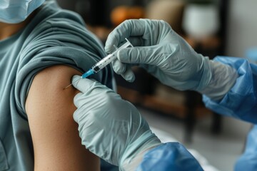 Healthcare professional administering a COVID-19 vaccine, a symbol of global health efforts.