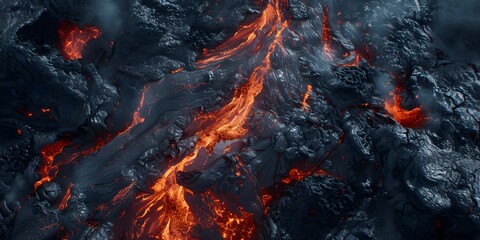 aerial view of magma or lava from a volcano