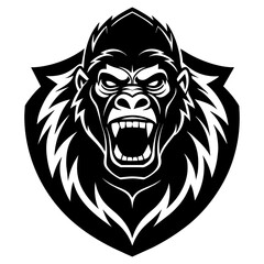 Roaring Gorilla Emblem on Shield Vector Illustration. Vector logo with monkey. Vector logo with Gorilla
