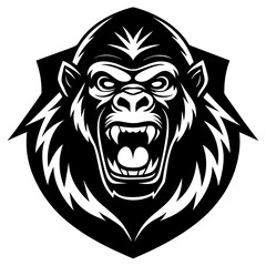 Intense Gorilla Face Vector Illustration with Aggressive Expression. Vector logo with monkey. Vector logo with shempanze.
