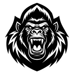 Fototapeta premium Roaring Gorilla Emblem on Shield Vector Illustration. Vector logo with monkey. Vector logo with Gorilla 