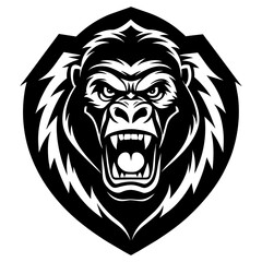 Roaring Gorilla Emblem on Shield Vector Illustration. Vector logo with monkey. Vector logo with Gorilla

