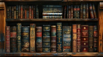 vintage wooden bookcase - obrazy, fototapety, plakaty