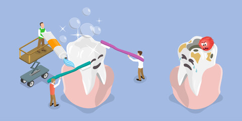 3D Isometric Flat Vector Illustration of Teeth Health Care, Dentistry Protection - 779918169