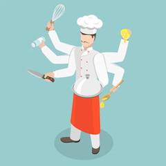3D Isometric Flat Vector Illustration of Multitasking Chef, Skillful and Talented - 779918510