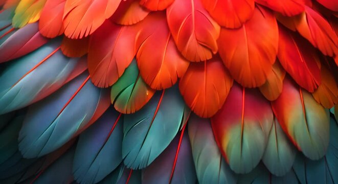 Parrot feather detail, 3D illustration of vibrant plumage,